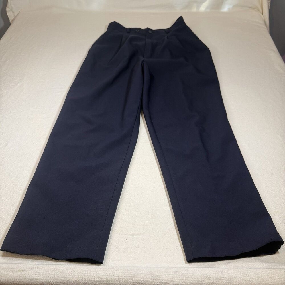 Vintage Kathie Lee Collection Pants Womens 34 Navy Poliester Pleated Trouser